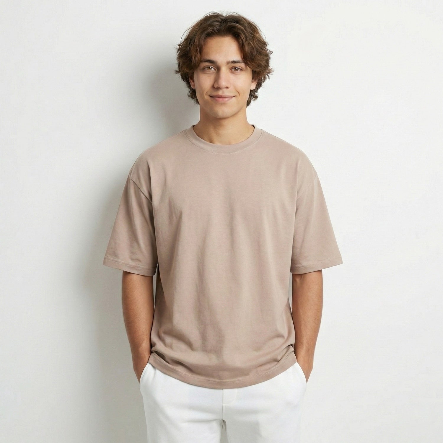 Men’s Oversize Essential Crew Tee – Light Beige