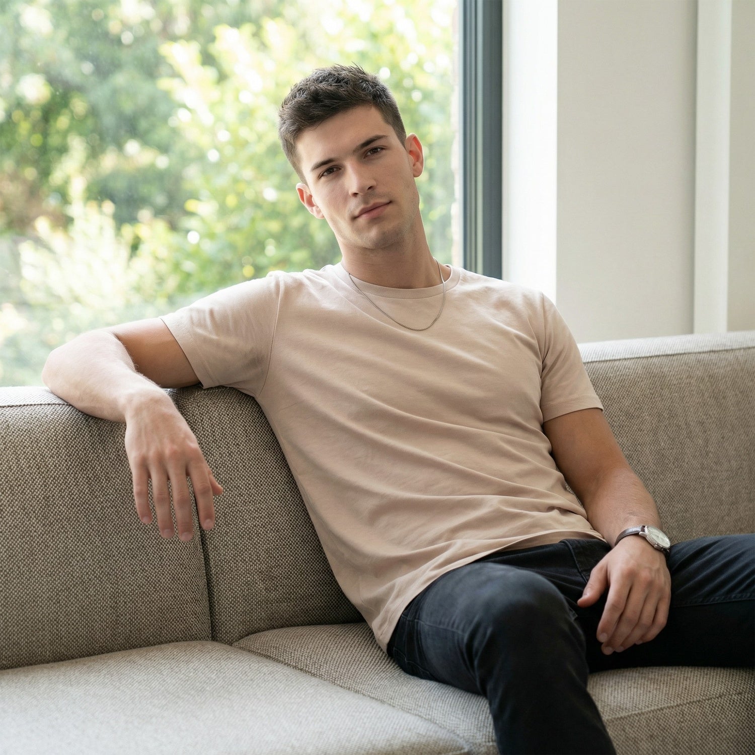 Men’s Regular Essential Crew Tee – Light Beige