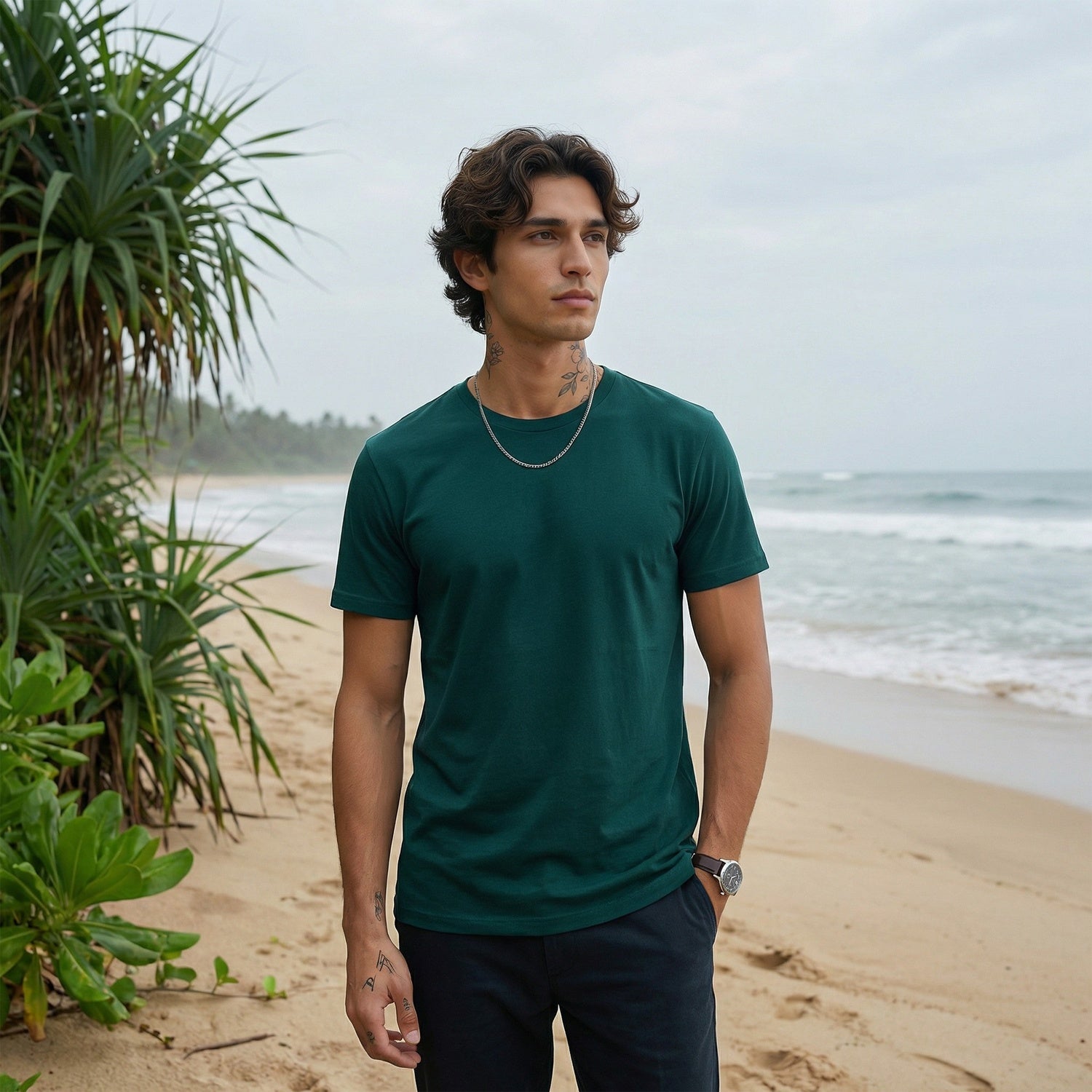 Men's Regular Essential Crew Tee – Bottle Green