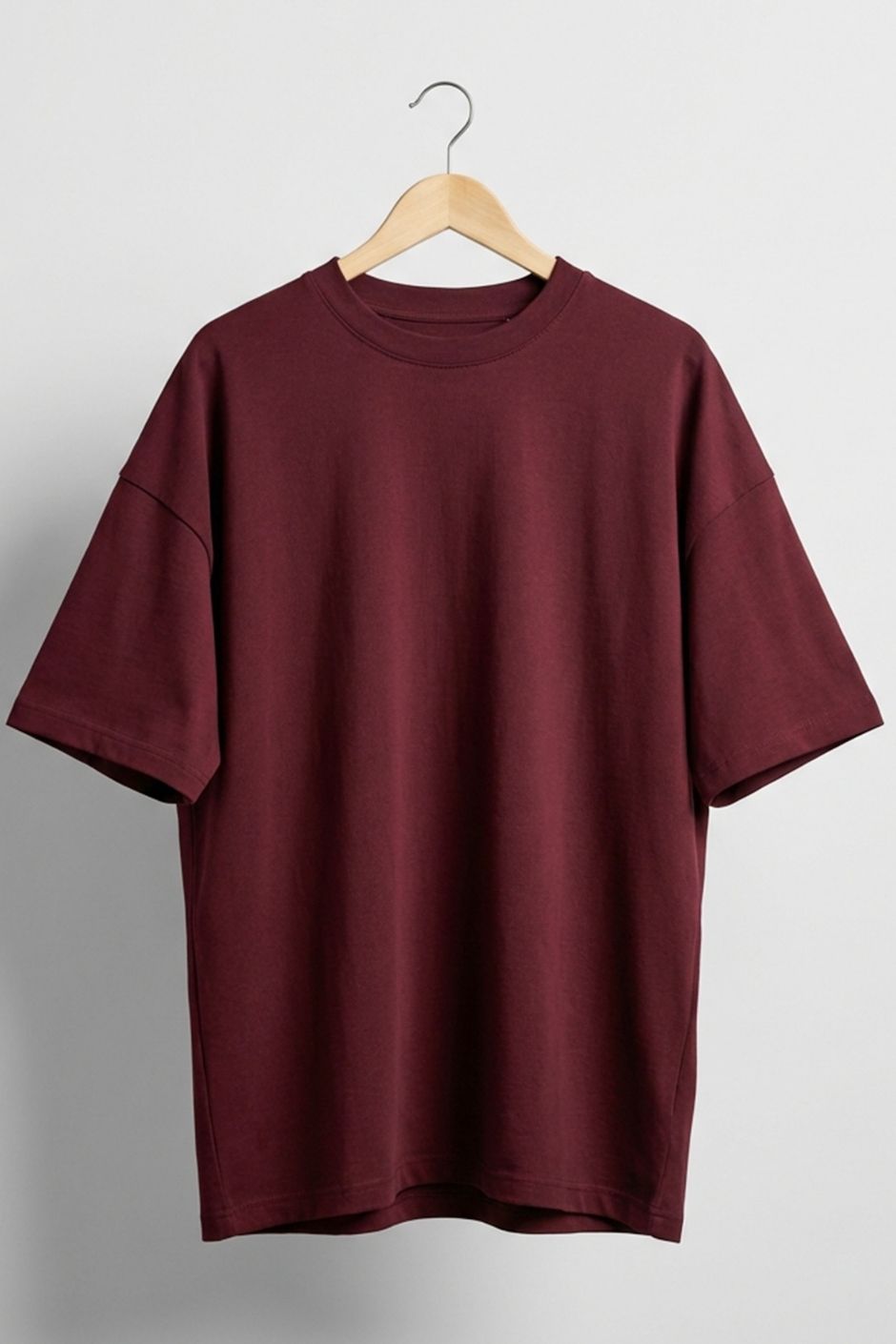 Women’s Oversize Essential Crew Tee – Maroon Red